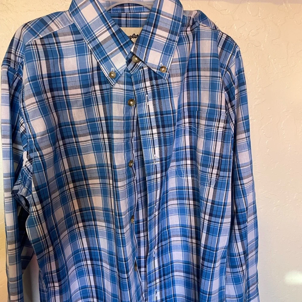 Wrangler Blue Plaid Men's Shirt - Picture 3 of 4